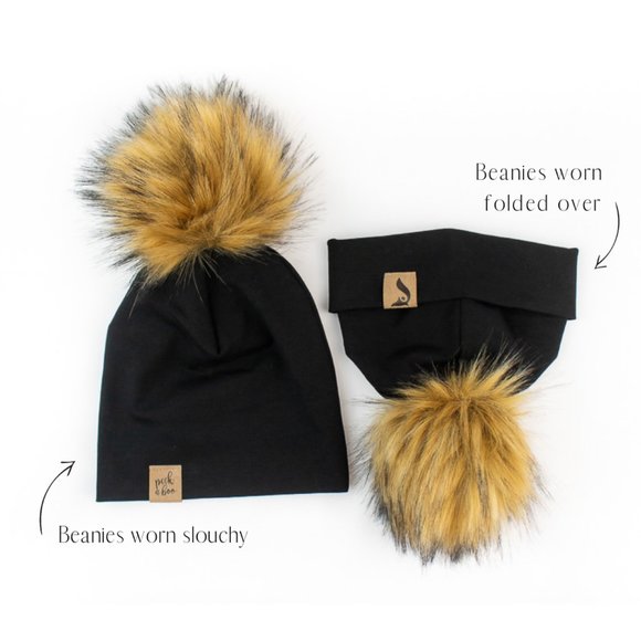 Peek-a-boo Homemade Black Slouchy Beanie with Removable Pompom - Picture 3 of 7